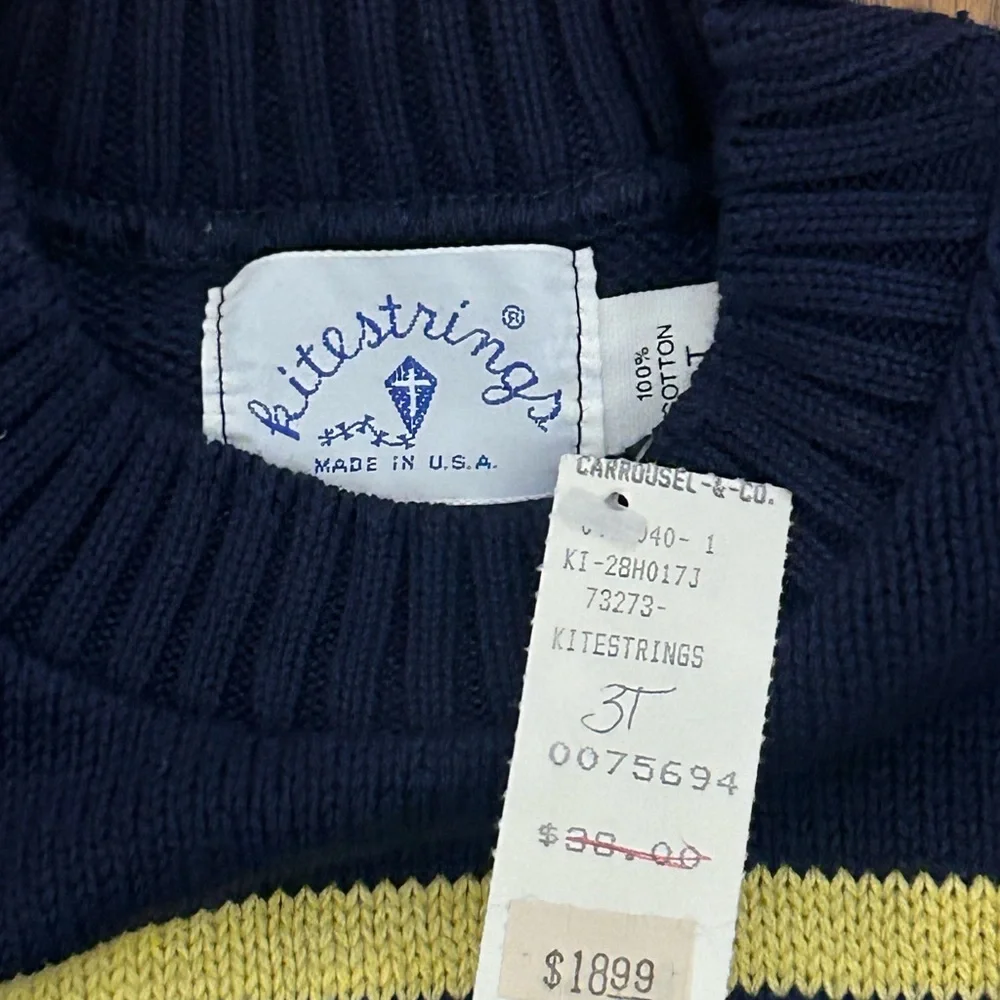 Vintage Boys Toddler Kitestrings Pullover Sweater Blue Yellow‎ Striped Size 3T